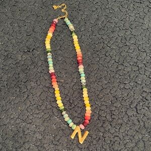 BaubleBar Multicolor Beaded Necklace with Gold Letter Pendant
